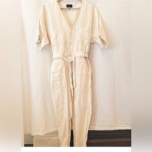$150 XS/S BARDOT Belted Linen Cotton Blend Cream Jumpsuit waist 13” (US2)
